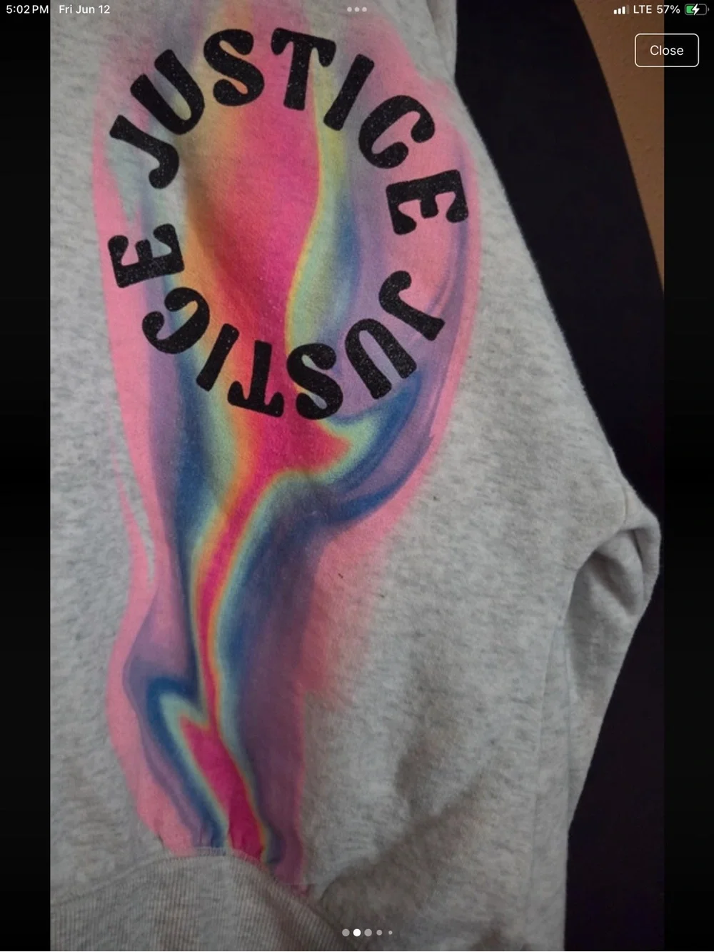 Justice Girls L(12/14) Gray Sweatshirt with Rainbow Swirl Graphic Design Hoodie